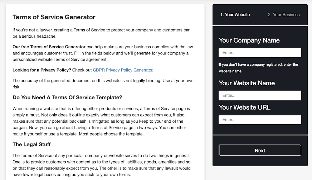 Of Service Generator – The Fastest Free Terms of Service Generator!